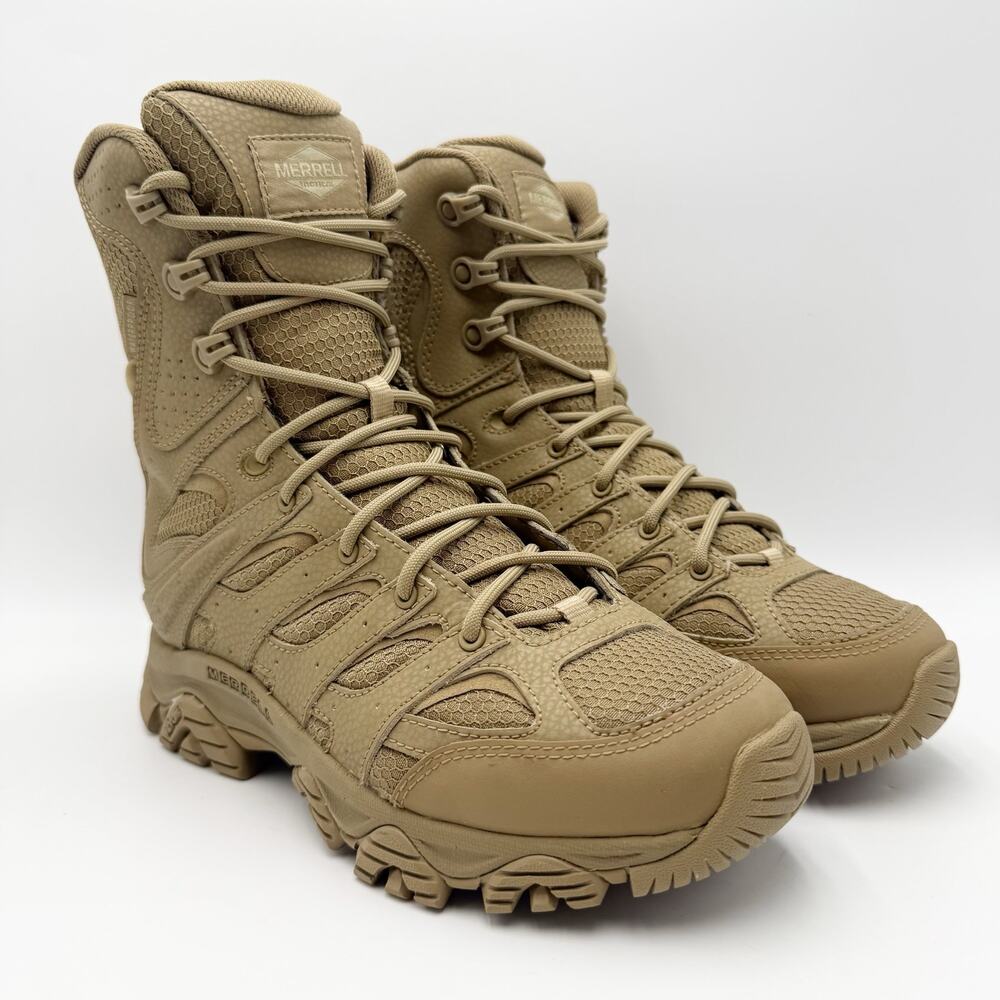 Merrell Work Moab 3 8" Tactical Zip Boots Mens 6.5 Womens 8 Tan Leather WP NIB - Picture 5 of 13